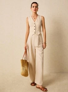 Poéselle Ladies' Striped Two-Piece Set Summer Vest Suit Two Pieces