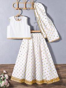 SHEIN 少女两件套服装，时尚与优雅融为一体 - 米色 - 查看 3