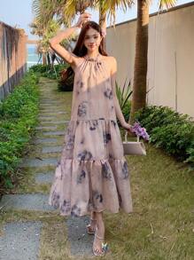 DAZY 女士扎染吊带连衣裙度假装扮 女士复活节邮轮装扮 - 粉色 - 查看 3