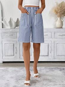 Easowa Damen Lässig gestreifte Bermuda Shorts mit Tasche