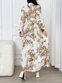 Modelyn 女士纯色前纽扣长袖中长连衣裙 - 棕色 - 查看 2