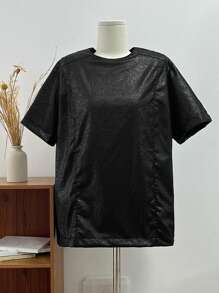 Dazy-Less 休闲正式宽松简约 PU 短袖圆领女式 T 恤、教师服装