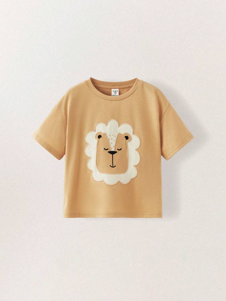 THE HAPPY LOOK 男童可爱棕色狮子印花 T 恤