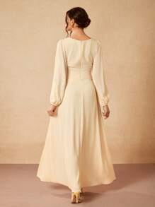 Oxana Designer weißes elegantes langes Ärmeln Knoten A-Linien Rundhals Maxikleid, Festival Outfits, Hochzeitssaison, für Frauen, Konzert, Elegant, Urlaub, Business Lässig, Minimalismus, Abiballkleid