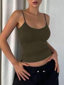 DAZY Women's Casual Solid Color Backless Camisole Tops - Army Green - View 6