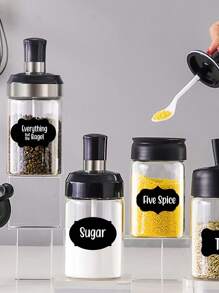 SHEIN 5 Sheets Chalkboard Labels Stickers With Round Rectangle Heart Shape Stickers Spice Jar Storage Bottle Box Backboard Sticker - Black - View 3