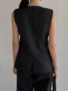 DAZY Women's Slit Waist Fitted Blazer Vest Business Attire Western Outfits For Women - Black - View 3