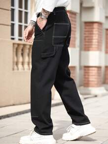 Manfinity Homme Men's Black Skinny Straight Leg Jeans, Minimalist Casual For Everyday Wear