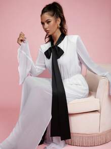 COSMINA Women's Elegant Black & White Ruched Dress, Spring/Summer - Black and White - View 5