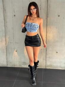 SHEIN EZwear Women's Cropped Denim Tank Top, Minimalist & Casual For Everyday Wear - Light Wash - View 3