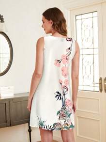 EMERY ROSE فستان نسائي قصير بدون أكمام بياقة دائرية وطبعة زهور للعطلات