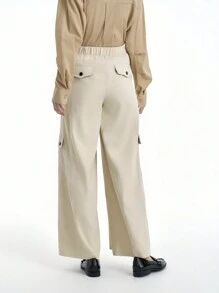 SHEIN Clasi Damen einfarbige plissierte Lässig Cargohosen mit Seitentaschen - Khaki - Übersicht 2