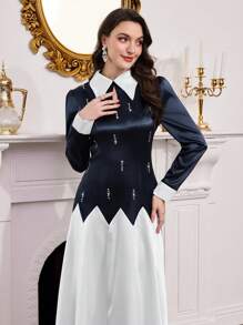 Modelyn 女士优雅拼色手工串珠长裙 - 彩色 - 查看 6
