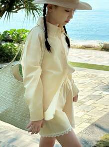 DAZY 2pcs/Set Tween Girl Autumn Outfit, Back To School Clothes Vacation - Beige - View 6