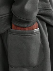 SUMWON Luxury Two-Tone Color Block Hoodie Co-Ord Set Oversized Streetwear Tracksuit Premium Fleece Winter Athletic Loungewear Training Sport Set - Dark Grey - View 7