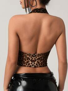 SHEIN ICON Top corto con estampado de leopardo vintage Y2K y detalles de corazón de rhinestone