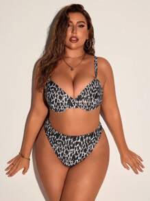 Swim SXY Plus Size Women's Leopard Print Simple Daily Bikini Set Summer Beach