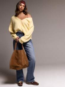 MUSERA Button Up Mohair Knit Cardigan Spring Casual Brunch Airport Holiday Oversized Fall Back To School Autumn Winter Everyday  Work Office  Chic Spring Easter - Yellow - View 4