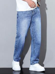 Manfinity Homme Jeans casuales de corte recto con bolsillo y ajuste holgado minimalista para hombres