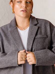 Aralina Curve Heather Grey Tailored Wool Blazer Jacket - Grey - View 3