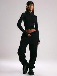 Musera Sport Ribbed Seamless ' Sport' Zip Through Sports Jacket, Padel, Tennis, Pickleball Gym Fitness - Black - View 4