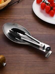 SHEIN 1pc Stainless Steel Silver Pot Lid Holder,Minimalist Silver Spoon Rest For Kitchen