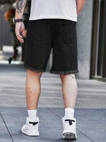 Manfinity LEGND Plus Size Men's Casual Distressed Pocket Denim Shorts Going Out Tropical Hang Out Street