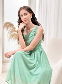 SHEIN Teen Girls Ruched Front Ruched Chiffon Dress