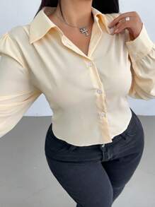 Flirla Apricot Pleated Long Sleeve Tie-Front Shirt, Minimalist Fashion Casual For Daily Wear - Apricot - View 5
