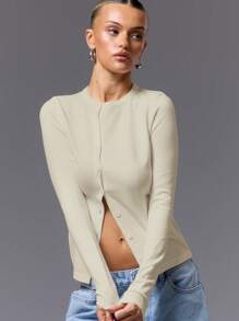 MUSERA Button Down Long Sleeve Sweater Airport Holiday  Chic - White - View 5