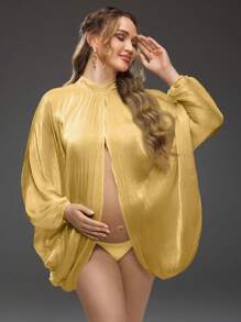 SHEIN Front & Back Side Split Bodycon Dress, Minimalist Fashion, For Maternity Photoshoot - Gold - View 5