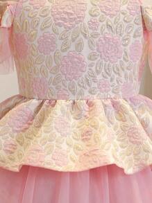Flower Girl Big Tween Girl Sweet Textured Fabric Halter Halterneck Ruffle Sleeve Waisted Cake Puff Short Party Dress, Suitable For Wedding, Pageant, Birthday Party