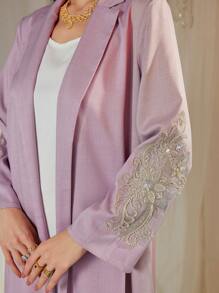 Al Najma Elegant Long Sleeve Casual Embroidered Studded Blazer Abayas - Pink - View 6