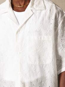 SUMWON Camicia estiva casual con ricamo, stile da resort, da spiaggia, con bottoni, maniche corte, in pizzo traforato, oversize, traspirante, ideale per vacanze