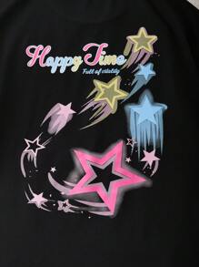 Casual Fashion Stylish Minimalist Versatile Allover Star Print Girls Crew Neck T-Shirt