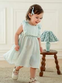 SHEIN Robe unie à volants de style vintage français pour bébé fille, adapté pour l'été