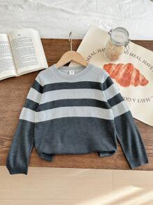 SHEIN 男童波尔卡圆点条纹宽松针织毛衣，绿色，秋冬 - 彩色 - 查看 1