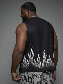 Manfinity VCAY Plus Size Men's Loose Fit Sleeveless Knit Ombre Flame Pattern Tank Top - Multicolor - View 2