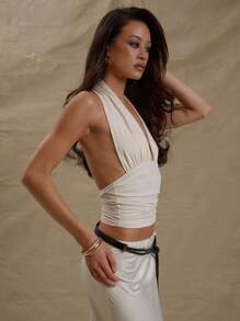 MUSERA Halterneck Open Ruched Bust Fitted Tank Top Spring Summer Vacation Cute Summer Ibiza Holiday Going Out Top