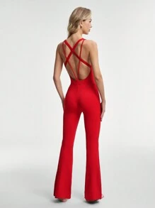 Lifespree Dames effen kleur rugloze mouwloze aansluitende sportjumpsuit