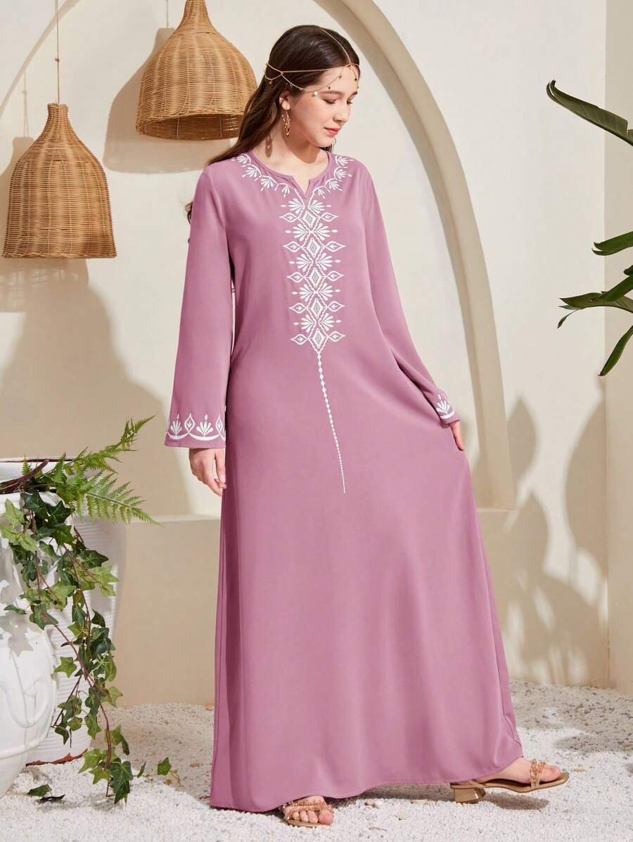 SHEIN Leap Crew Long Sleeve Pattern Robe For Teen Girls - Dusty Pink - View 1