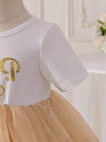 Glamorique Kids 4-Season Baby Girls Princess Party Dress, Tulle Puffy Star Decorated Baby Birthday Dress Princess Dress For Baby Toddler Girls Clothing Toddler Girl Clothes Summer Baby Girls Dresses - Apricot - View 8