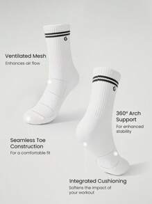 GLOWMODE 3 Pairs Cotton Vintage Striped Socks Soft Ventilated Mesh With Jacquard Logo Gym Workout Daily