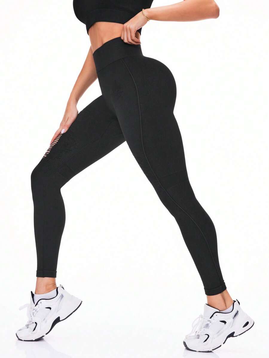Easithlete Easithlete 简约纯色无缝高腰运动紧身裤 - 深灰色 - 查看 1