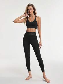 Lifespree Women's Hollow Out Minimalist Seamless High Elasticity Sports Yoga Bra - Blue - View 3