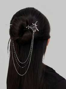 ROMWE Goth 1 件朋克荆棘玫瑰花流苏串珠链发饰和发夹女士发髻发夹发髻制作器发髻发夹 - 彩色 - 查看 1