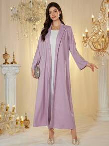 Al Najma Elegant Long Sleeve Casual Embroidered Studded Blazer Abayas - Pink - View 7