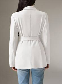 Heiryn Women Solid Color Lapel Long Sleeve Side Knot Blazer Back To School In Fall/Winter - White - View 2