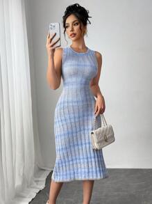 Chiquease Women's Backless Criss-Cross Strap Design Knit Sweater Dress - Baby Blue - View 7