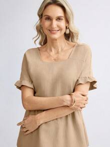 Miaspire 2pcs/Set Women Solid Color Short Sleeve Top And Long Pants Casual Outfit